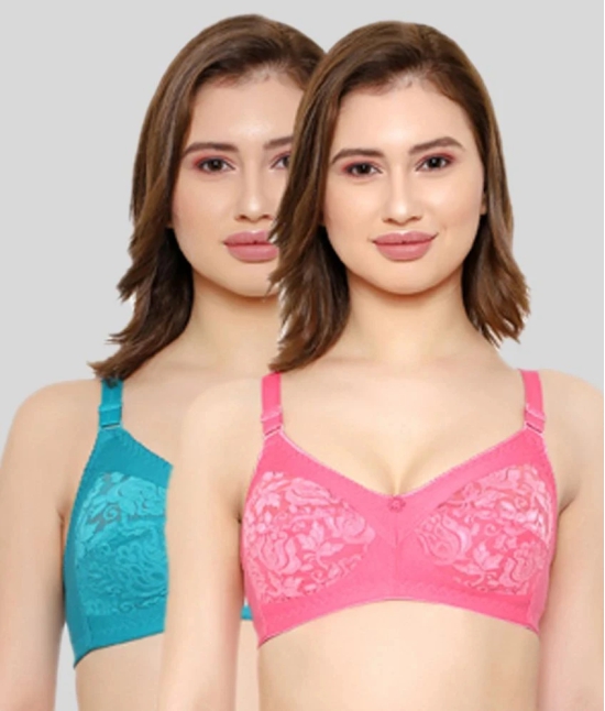 KYODO Pack of 2 Poly Cotton Non Padded Womens Everyday Bra ( Multi Color ) - 34B