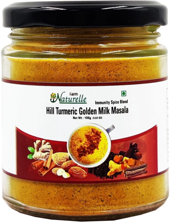 Farm Naturelle-Golden Milk Masala Himalayan Turmeric latte Powder with Natural & Immunizing Spice Blend Himalayan Turmeric, Almonds, Cinnamon, Ginger , Cloves , Ashwagandha & Ground Balck Pepper - 100 Gms