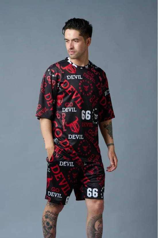 Go Devil 66 All over print (in Red) Black Polyester Co-ord Set for Men L