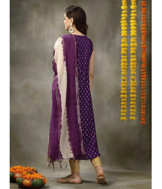 Stylum Rayon Printed A-Line Womens Kurti with Dupatta - Purple ( Pack of 1 ) - None