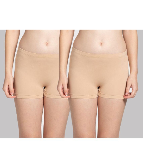 Tkeshto - Tan Cotton Lycra Solid Women's Boy Shorts ( Pack of 2 ) - None