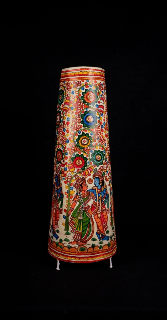 Exquisite Hand-Painted Paper Mache? Table Lamp with Traditional Indian Motif