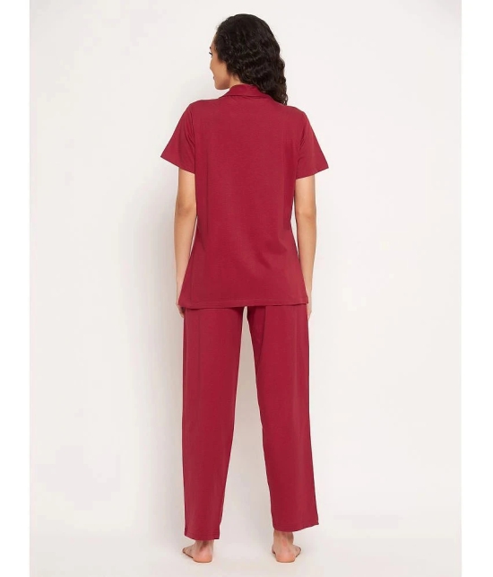 Clovia - Maroon Cotton Womens Nightwear Nightsuit Sets ( Pack of 1 ) - None