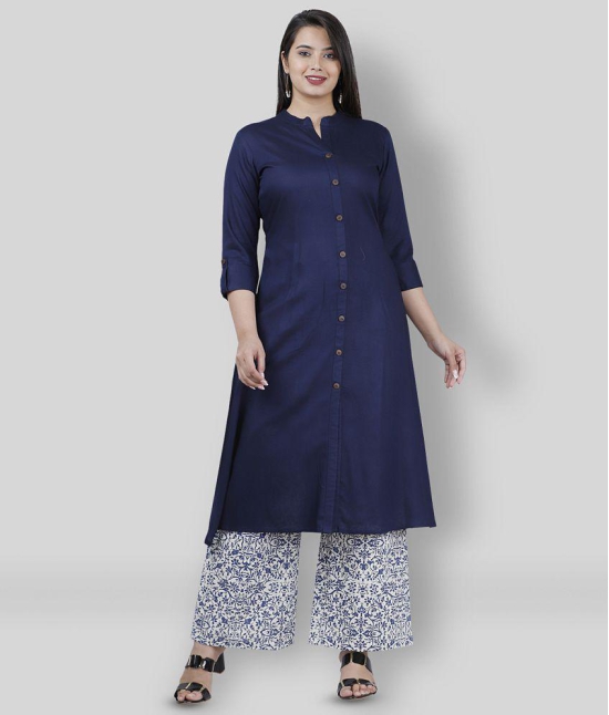 MAUKA - Navy Blue A-line Rayon Women''s Stitched Salwar Suit ( Pack of 1 ) - L