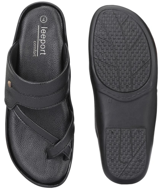 Leeport - Black Mens Leather Slipper - None