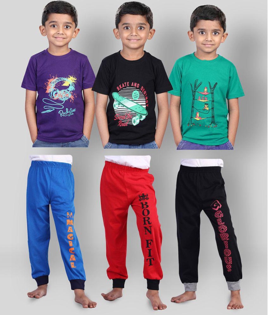 JILZ - Multi Cotton Boy's T-Shirt & Trackpants ( Pack of 3 ) - None