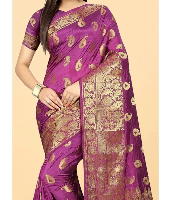 Gazal Fashions - Purple Banarasi Silk Saree With Blouse Piece ( Pack of 1 ) - Purple