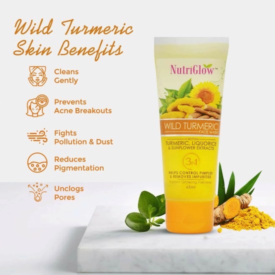 Nutriglow Wild Turmeric Face Wash For Dry Skin Tan Removal & Skin Brightening(65ml)