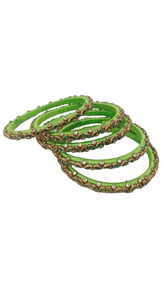 Stunning Green Bangle Set with Rhinestone Accents