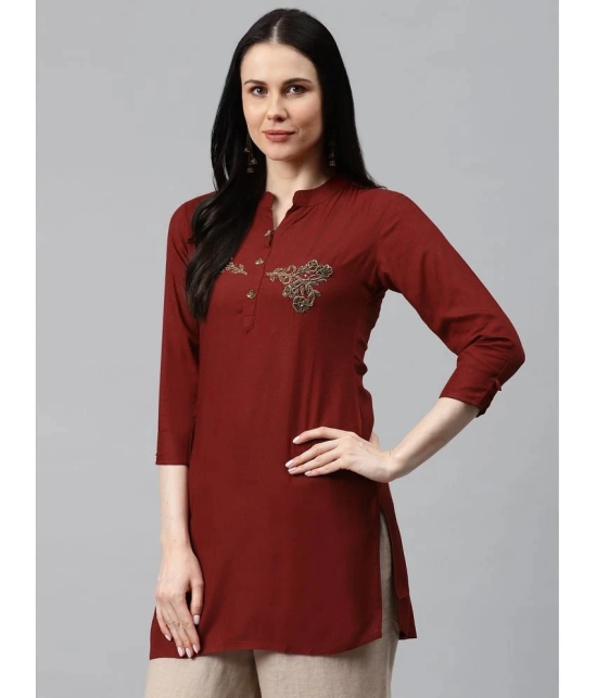 JC4U - Rust Rayon Womens Straight Kurti ( Pack of 1 ) - None