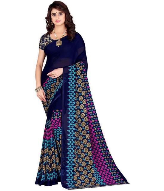 LEELAVATI - Navy Blue Georgette Saree With Blouse Piece ( Pack of 1 ) - Navy Blue