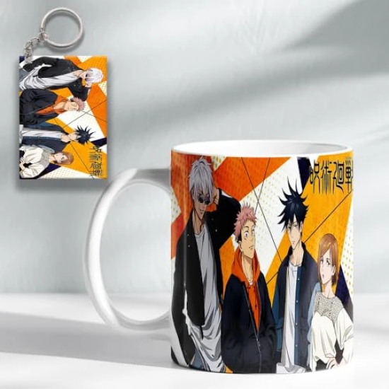 ForVano Anime Printed Mug for Gifting Jujutsu Kaisen Gojo Ceramic Cup with Keychain Combo S3