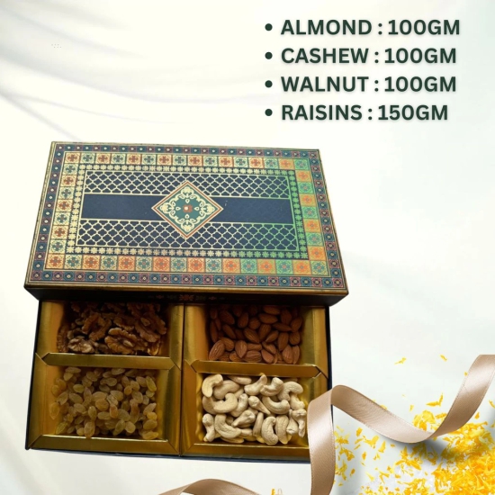 Mewamitra Premium Dry Fruits Gift Box – 100g Almonds, 100g Cashews, 100g Walnuts, 150g Raisins | Healthy, Nutritious & Fresh Nuts and Dried Fruits | Ideal for Diwali, Weddings, Corporate Gifting