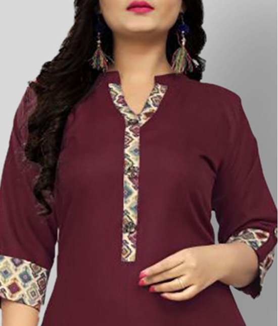 Rangrasiya - Maroon Cotton Blend Women''s Front Slit Kurti ( Pack of 1 ) - 6XL