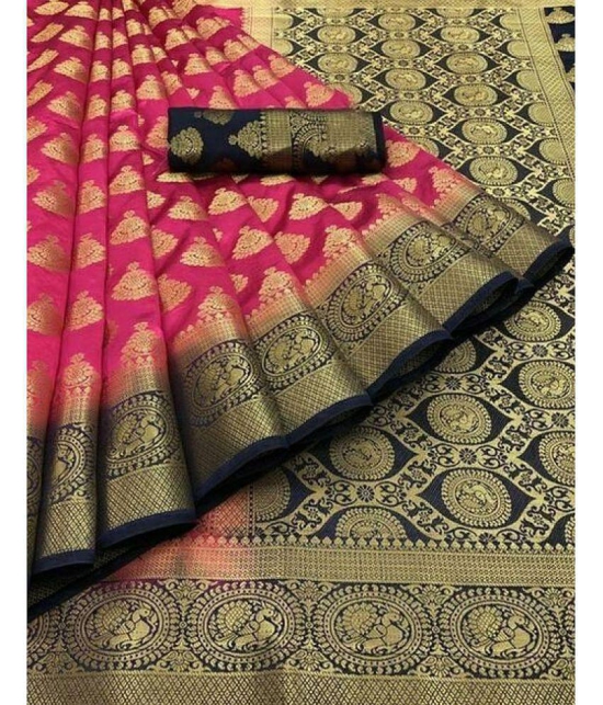 fab woven Pink Banarasi Silk Saree - Single