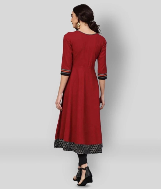 Yash Gallery - Maroon Cotton Womens Flared Kurti ( Pack of 1 ) - 3XL