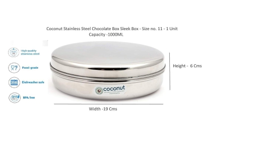 coconut Stainless Steel Sleek Chapati Box/Chocolate Box/Multi-purpose Storage Container - 1 Qty (1000 ML)