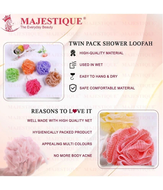 Majestique Twin Bath Shower Mesh Loofah BA207, Soft Body Loofah (Assorted Color)