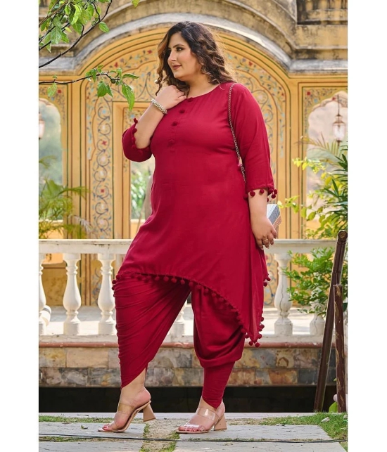 PrettyPlus by Desinoor.com Maroon Solid Pant Top Set - None