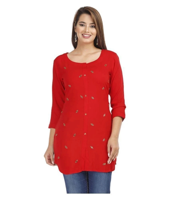 HIGHLIGHT FASHION EXPORT - Red Rayon Womens Straight Kurti ( Pack of 1 ) - M