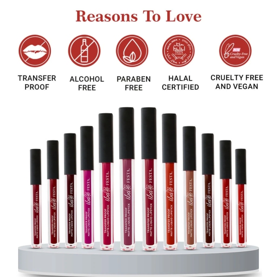 Iba Festa Transfer-Proof Matte Liquid Lipstick Shade - 07 Maroon Red, 5ml | Non-Sticky and Non-Drying | Highly Pigmented, Long Lasting | Halal Certified & Vegan Makeup