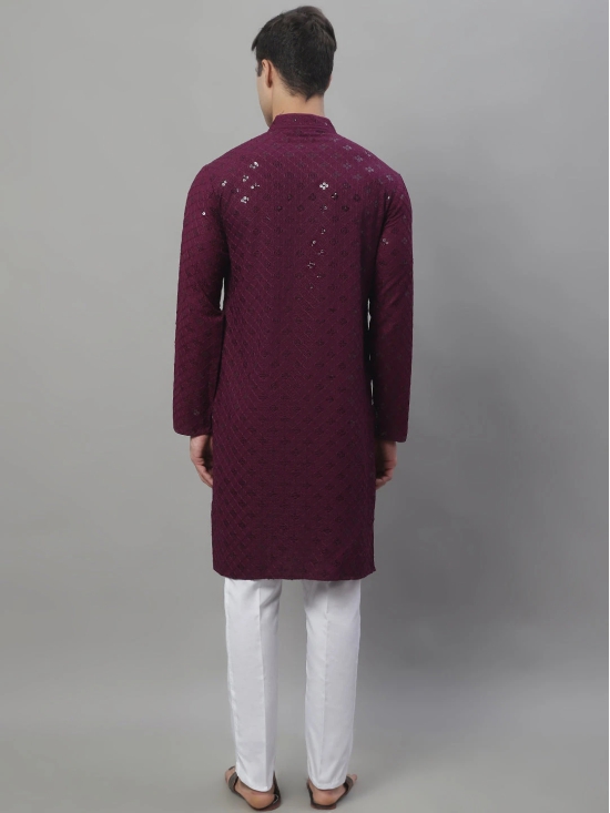 Mens Purple Chikankari Embroidered and Sequence Kurta with Pyjama.-XXL / Purple