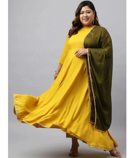 Janasya Rayon Solid Flared Womens Kurti with Dupatta - Mustard ( Pack of 1 ) - None