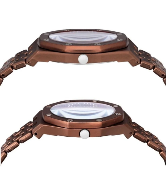 acnos Brown Stainless Steel Analog Couples Watch