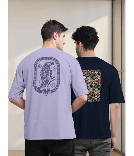 BULLMER Cotton Blend Oversized Fit Printed Half Sleeves Mens T-Shirt - Navy Blue ( Pack of 2 ) - None