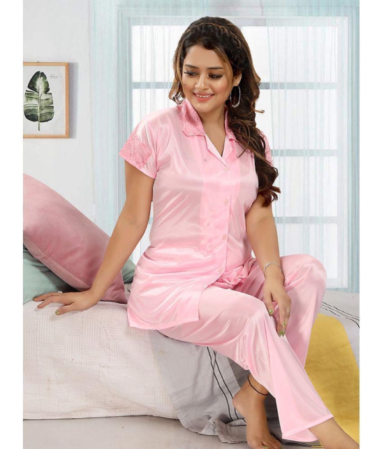 FOMTI - Light Pink Satin Women's Nightwear Nightsuit Sets ( Pack of 1 ) - None