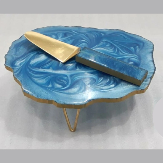 Resin Cake Platter with Server-Blue