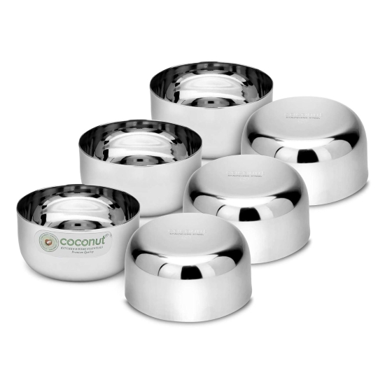 coconut Stainless Steel Sada Bowl/Vati/Katori- C35 - Set of 6- Capacity Each Bowl 100 ML, Steel katori for Kitchen Set of 6, Small Size Bowl Ideal for Curd/raita