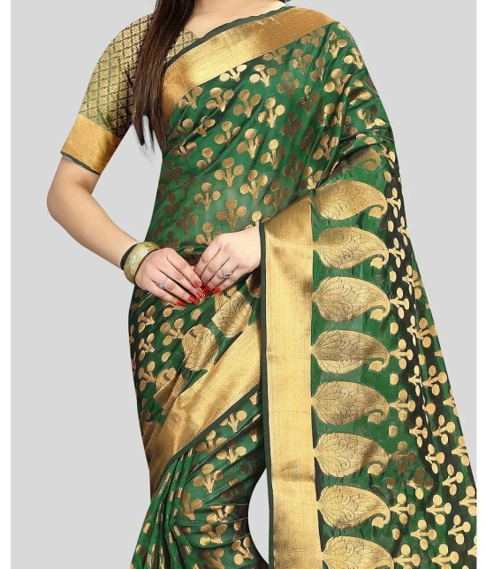 Gazal Fashions - Green Banarasi Silk Saree With Blouse Piece ( Pack of 1 ) - Green