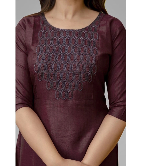 Parastri Cotton Embroidered Straight Womens Kurti - Maroon ( Pack of 1 ) - None