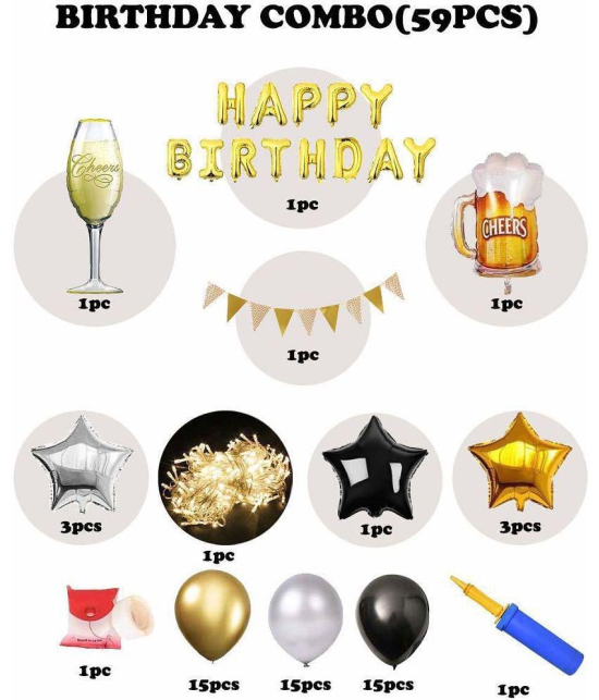 Party Propz Happy Birthday Balloons Decoration Kit 59 Pcs Set for Husband Kids Boys Balloons Decorations Items Combo with Helium Letters Foil Balloon Banner, Latex Metallic Balloons - Multi-