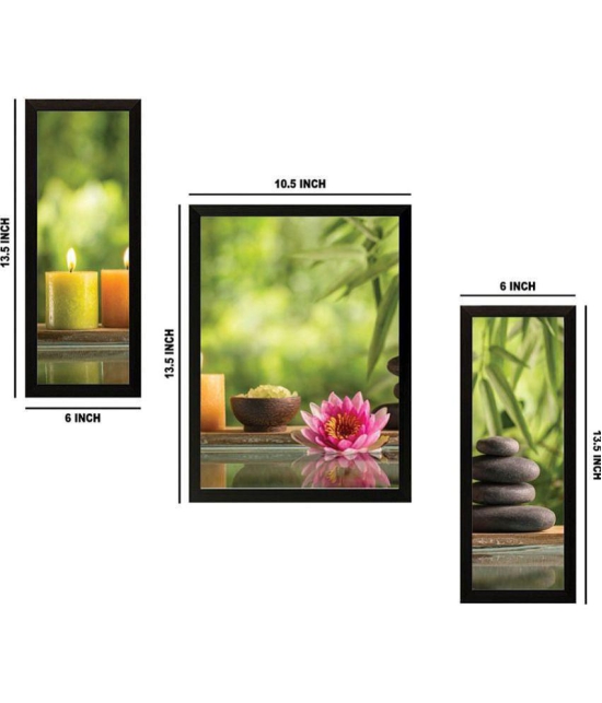 Saf Set of 3 Lotus Flower UV Coated Home Decorative Gift Item Framed Synthetic Painting With Frame