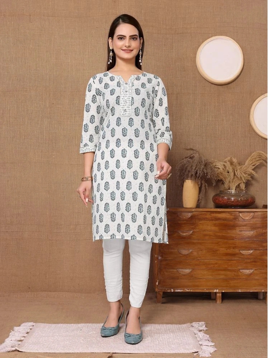 Rangita Women Cotton Off White Printed Knee Length Straight Kurti - None