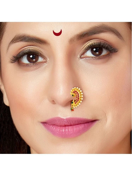 Traditional Maharashtrian Style Gold Plated Nath Nose Ring For Women And Girls - Multi Color