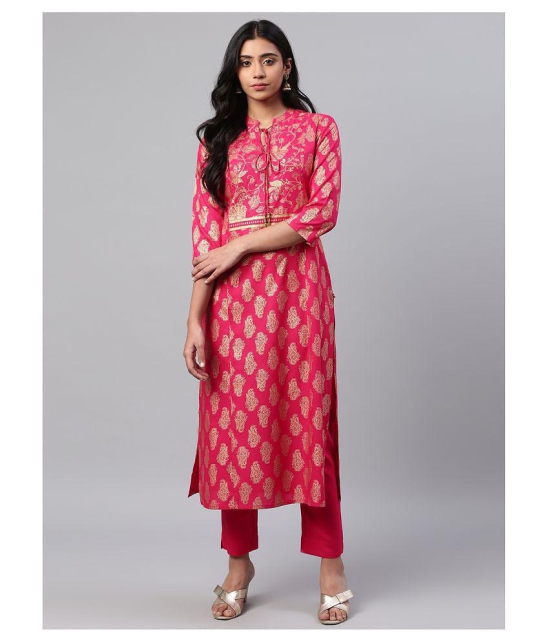 KSUT Pink Viscose Straight Kurti - S