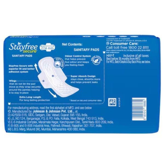 Stayfree Secure Cottony Sanitary XL Napkin with Wings 18 Pcs