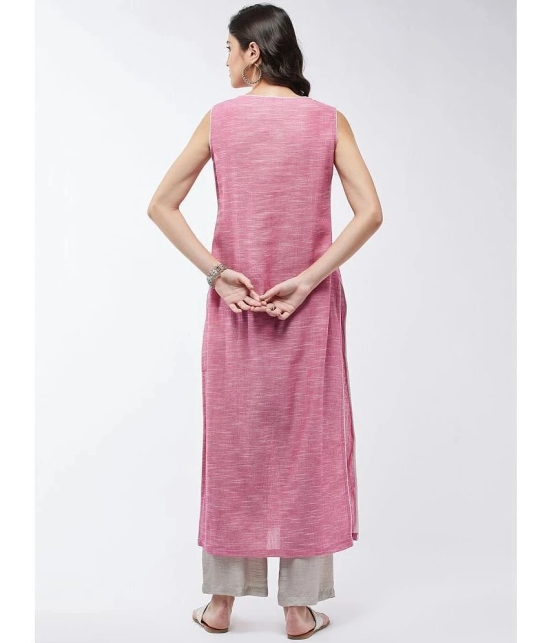 Pannkh Cotton Blend Embroidered Straight Womens Kurti - Pink ( Pack of 1 ) - None