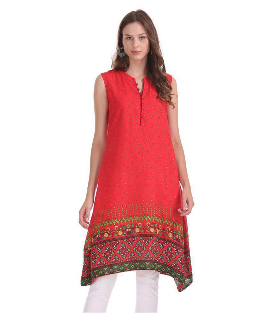 Karigari - Red Rayon Women's Asymmetrical Kurti - L