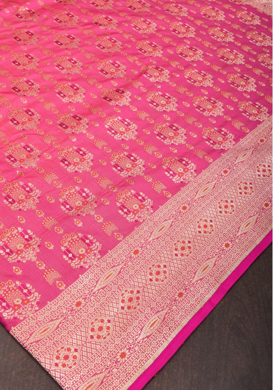 Strawberry dual tone Intricate Banarasi Katan silk saree with Meenakari Jaal  | SILK MARK CERTIFIED