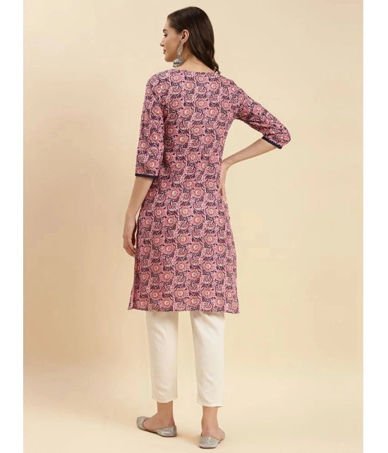 Rangita Women Pink Cotton Printed Knee Length Straight Kurti - None