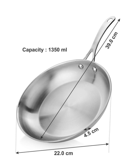 Vinayak International Stainless Steel Fry Pan 1 Pc | Dia-23cm | Capacity - 1380 ML