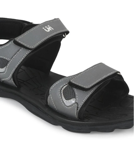 UrbanMark Men Comfortable Black Synthetic Floater Sandals - Grey - None