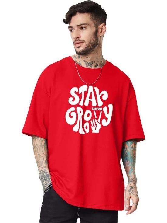 Leotude Cotton Blend Oversized Fit Printed Half Sleeves Mens Round T-Shirt - Red ( Pack of 1 ) - None