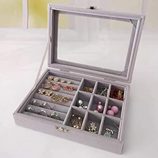 Velvet Jewellery Box/Organizer-Grey