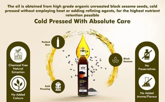 WOW Cooking Oils Certified Organic Virgin Cold Pressed Black Sesame Seed Cooking Oil 925 ml x 2 Combo ( 1850 ml ) with Free Raw Forest Honey