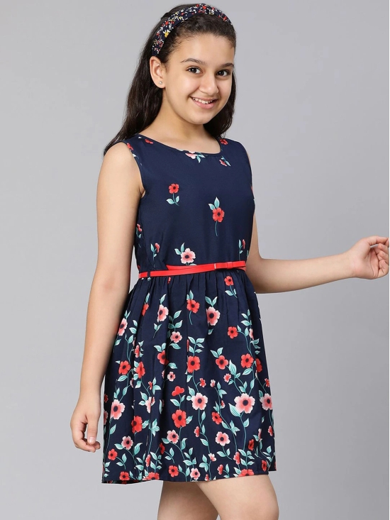 Oxolloxo Kids Girls Navy Blue Floral Satin Dress